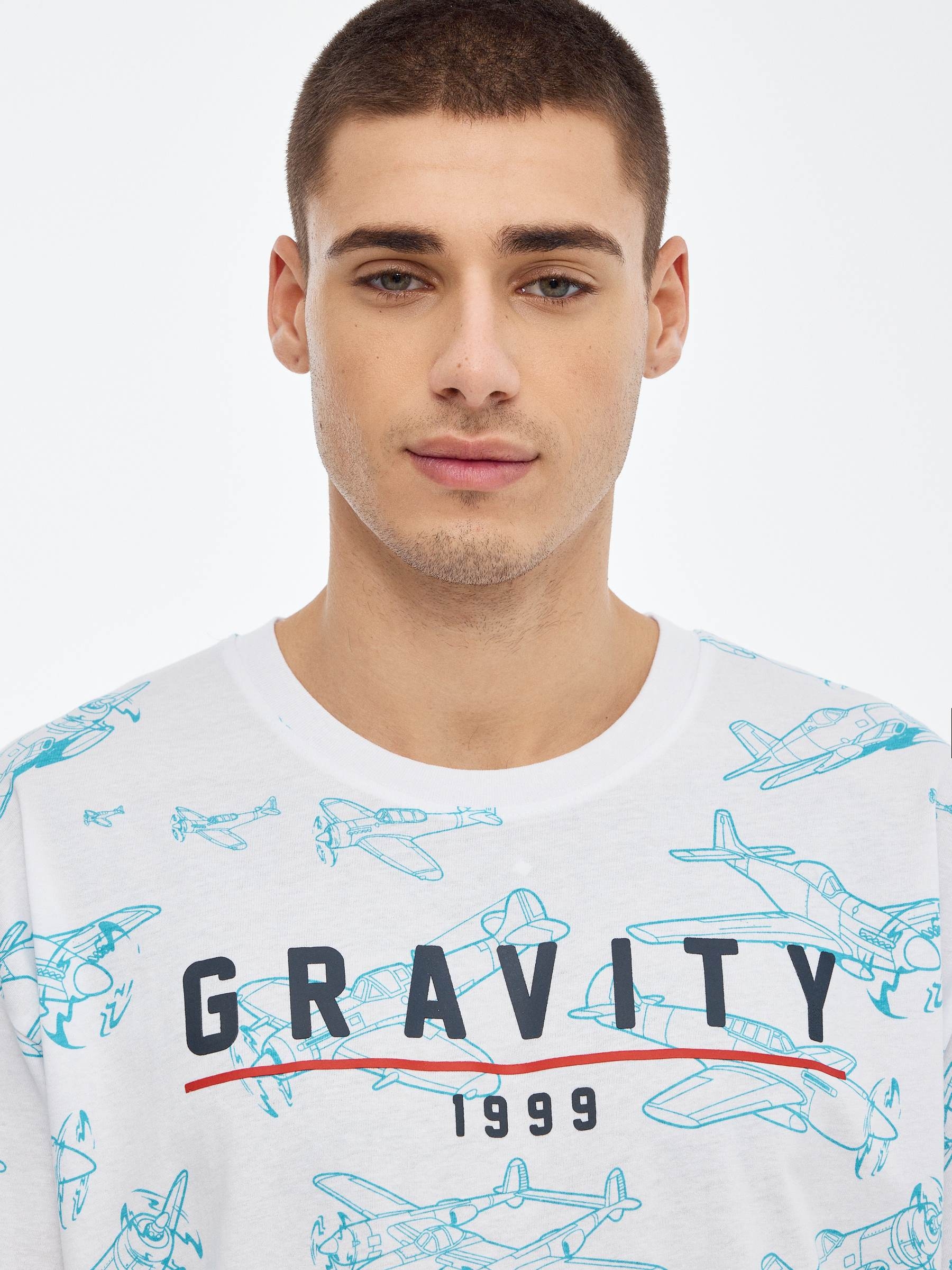 Aircraft printed t-shirt white middle front view
