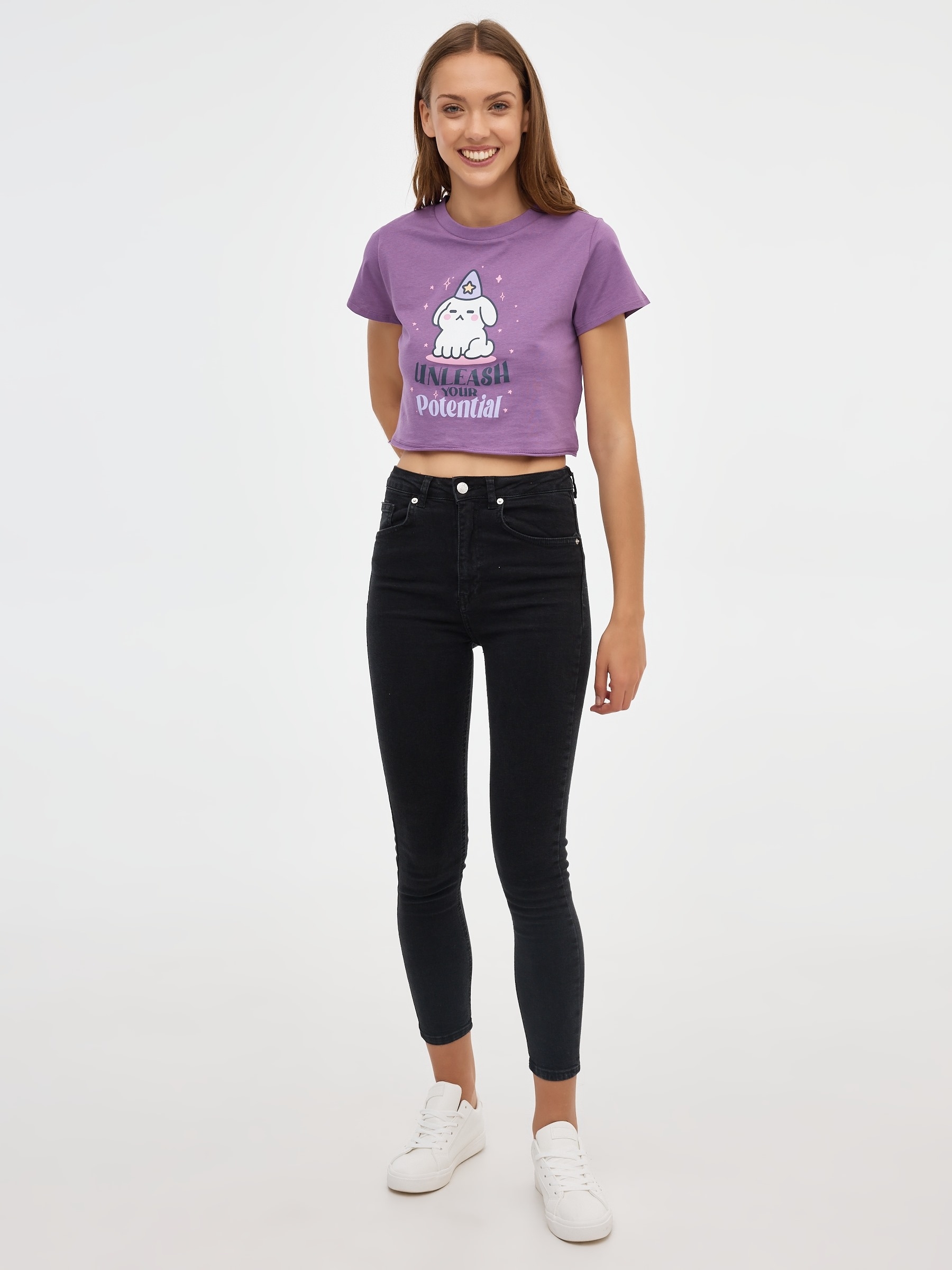 Unleaash crop top aubergine middle front view