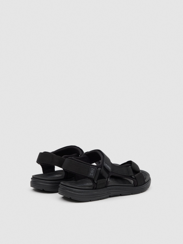 Black nylon sport sandal black 45º back view