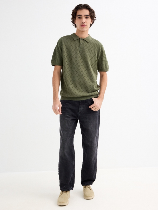 Short sleeve diamond knit t-shirt green general front view