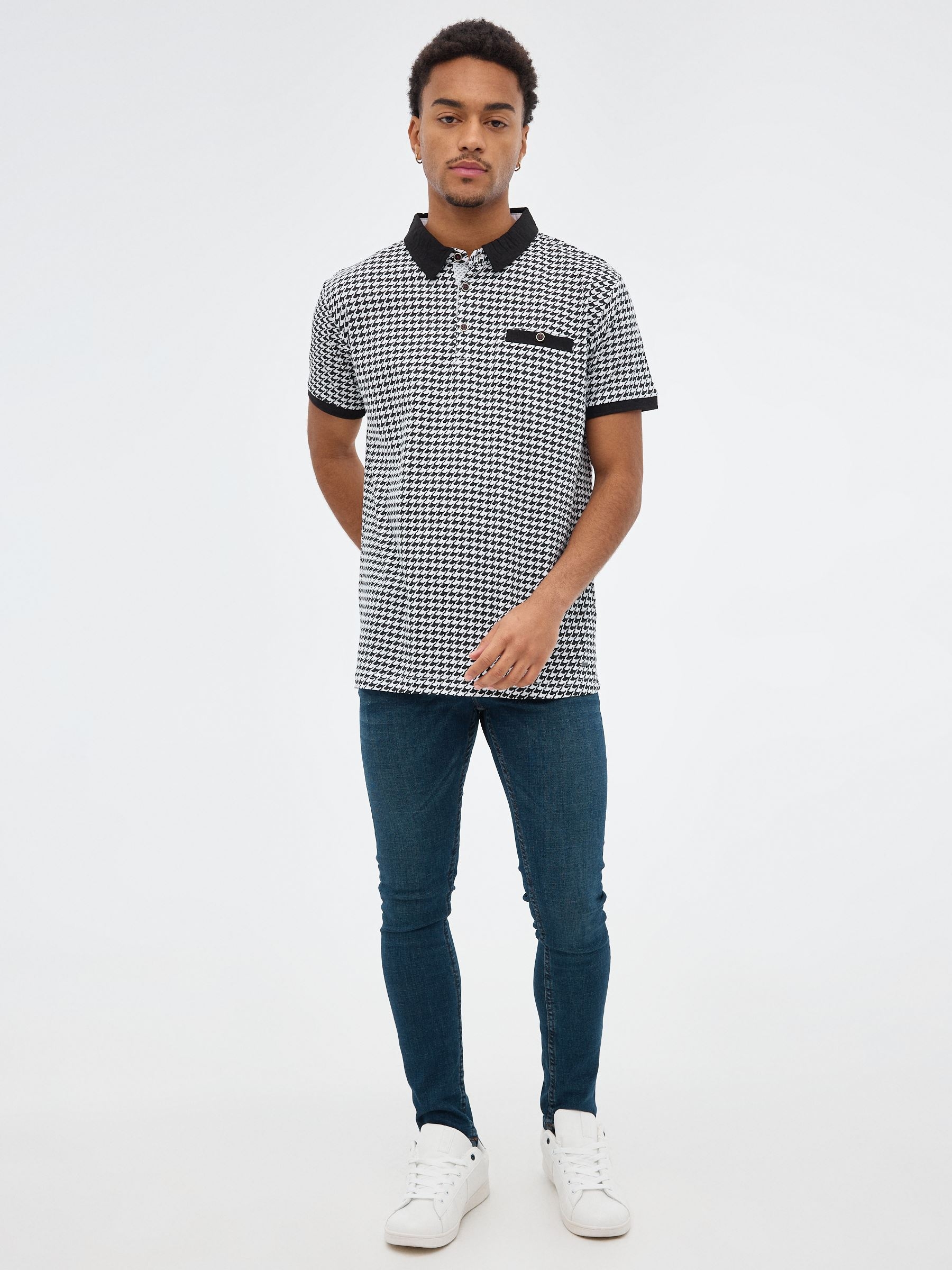 Polo Pata de Gallo negro vista media frontal