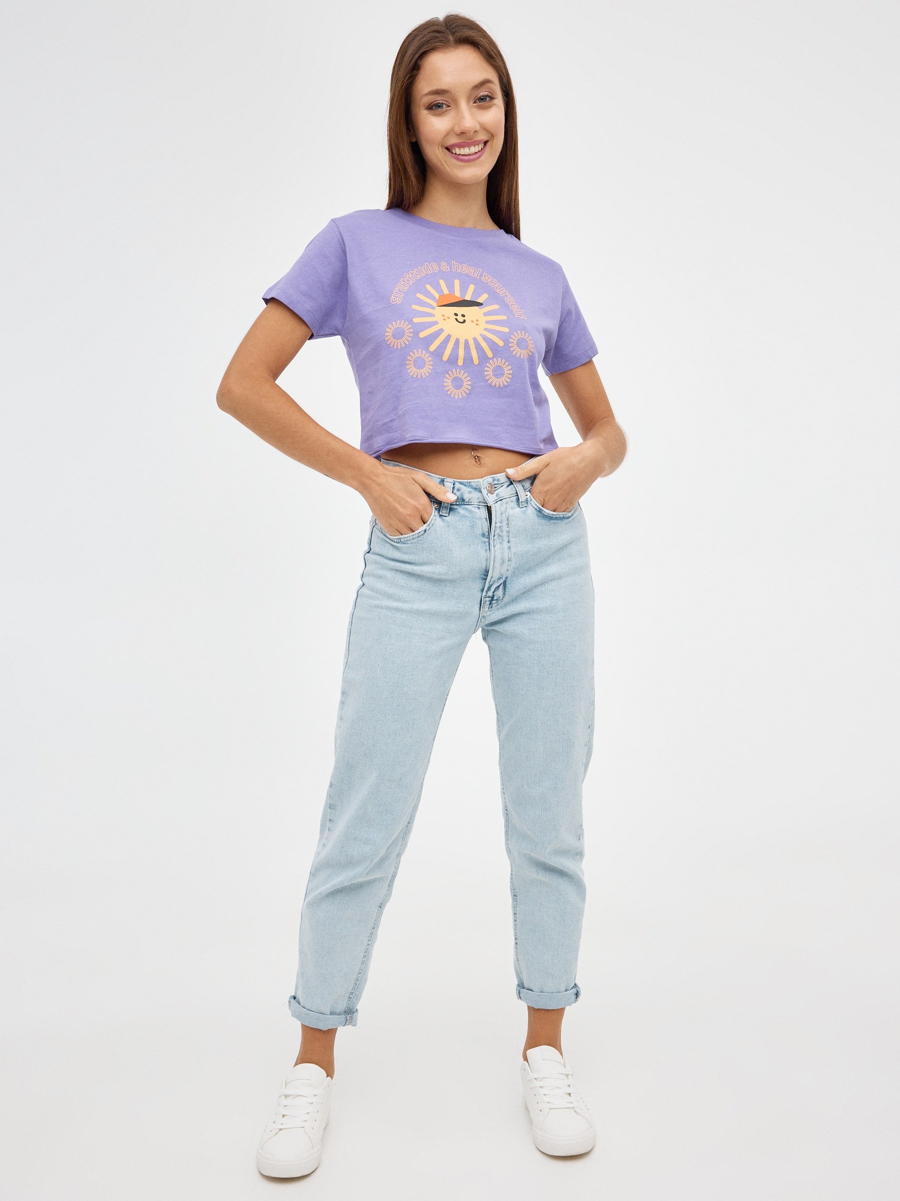 Purple crop top lilac middle front view