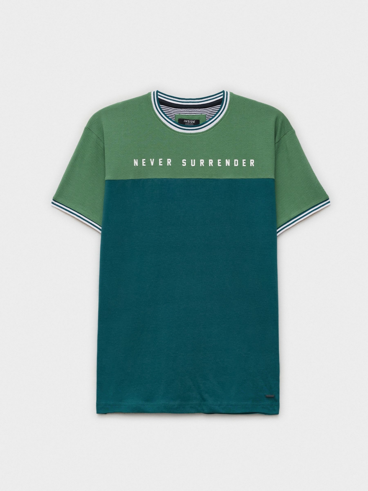 %Pto% T-shirt com costela contrastante verde