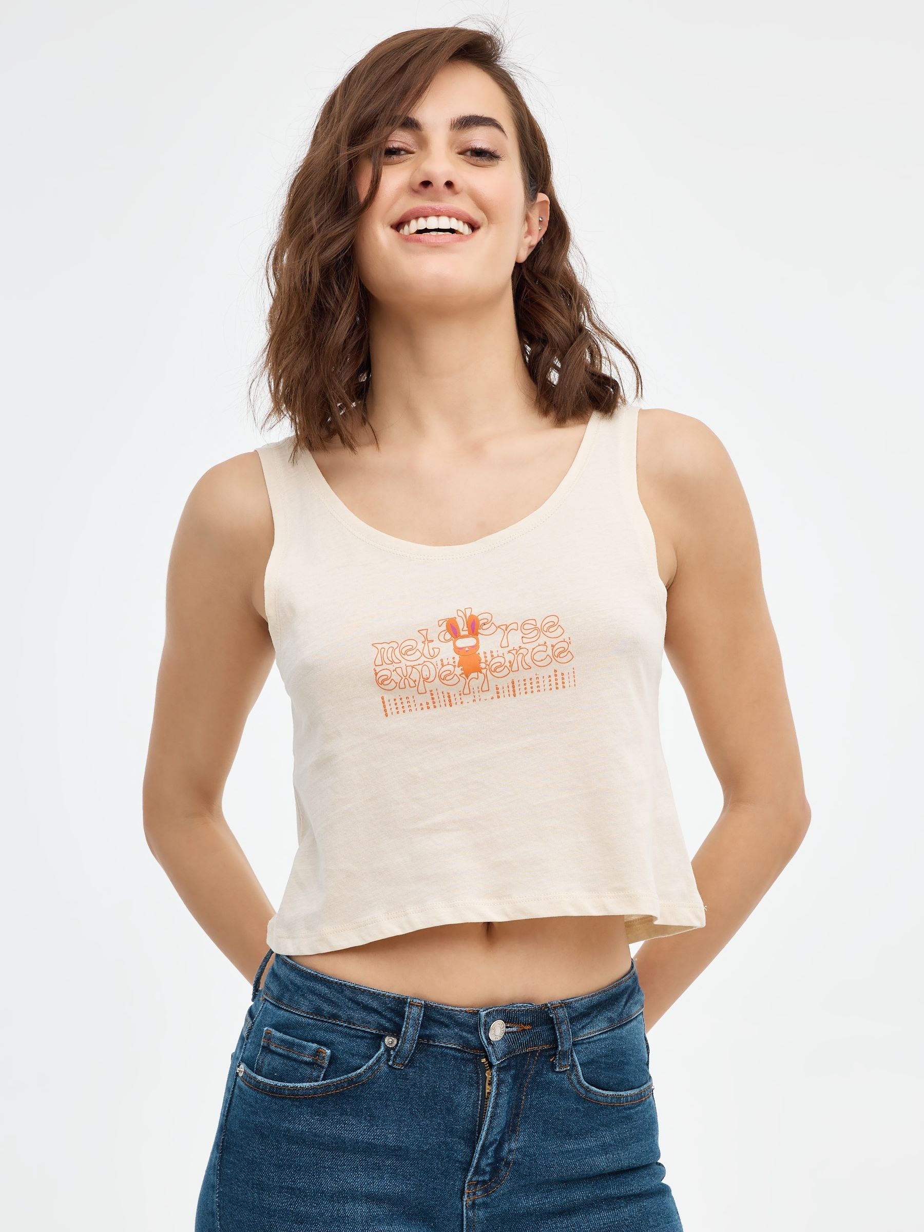 INSIDE Camiseta tirantes estampado, Beige, L