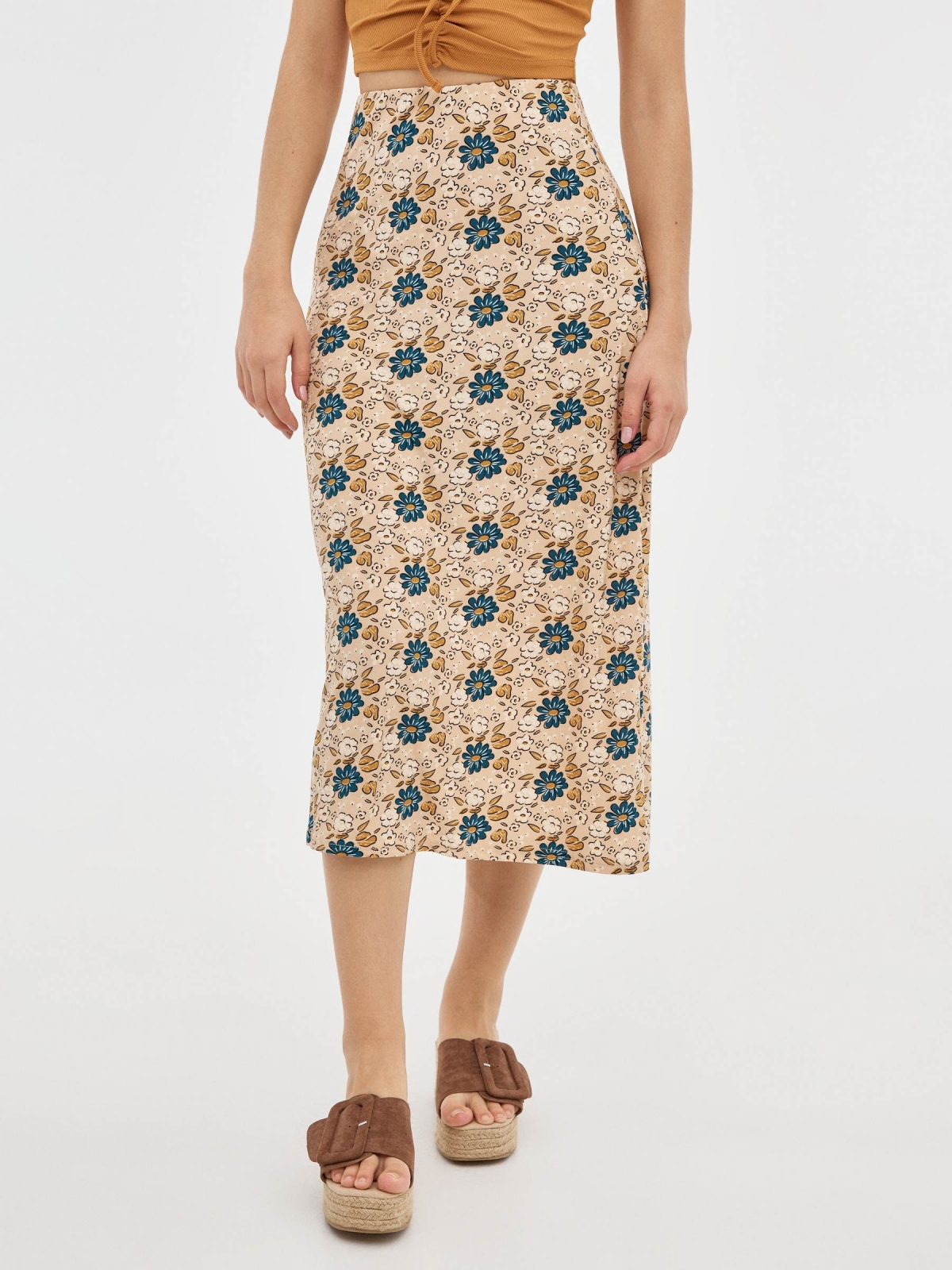 Fitted Midi Print Skirt multicolor middle back view