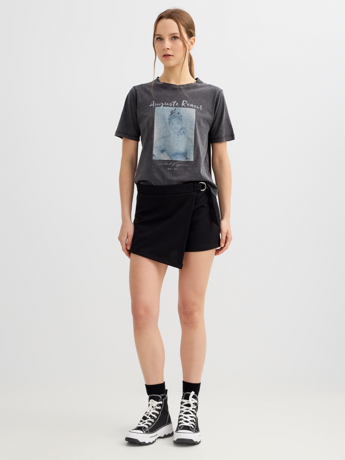 Metallic buckle skort black middle front view