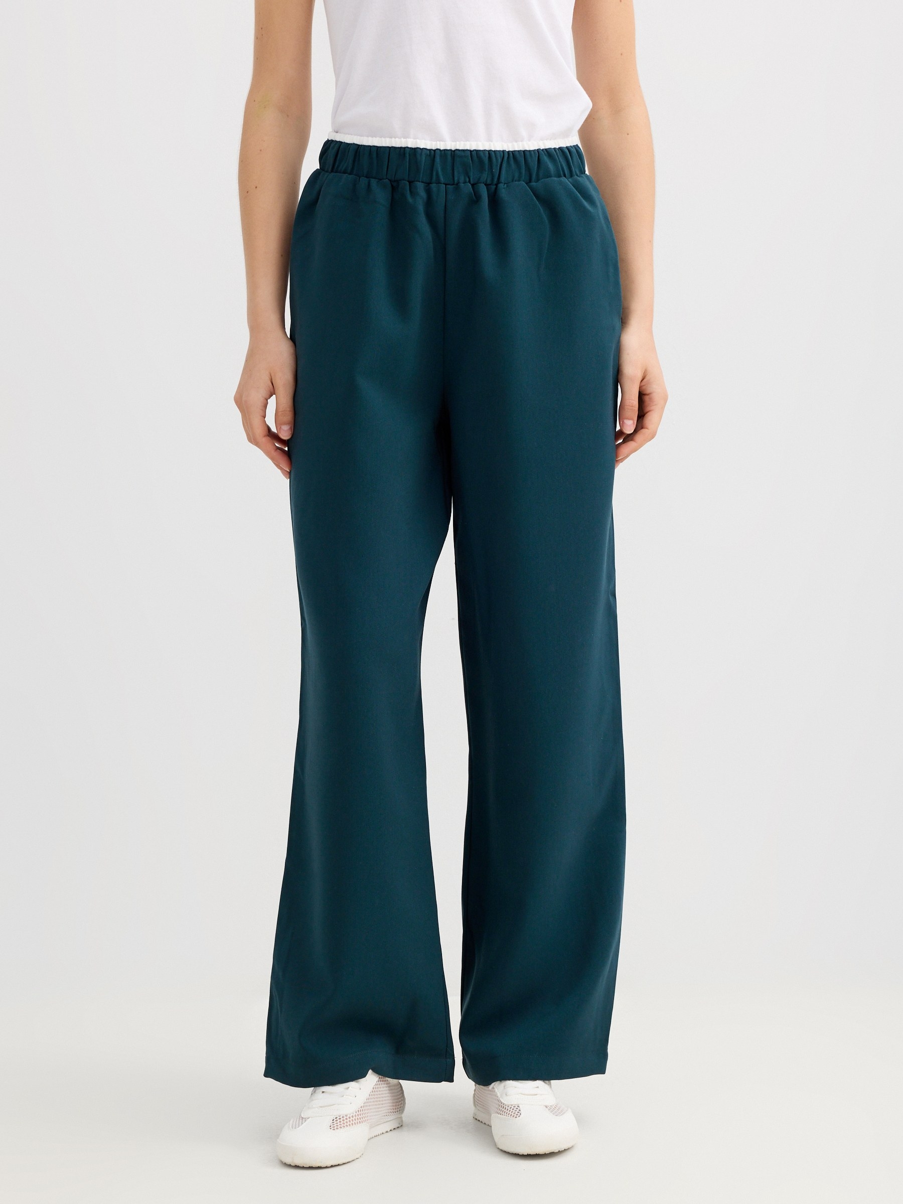 Pantalón fluido wide leg verde oscuro vista general frontal