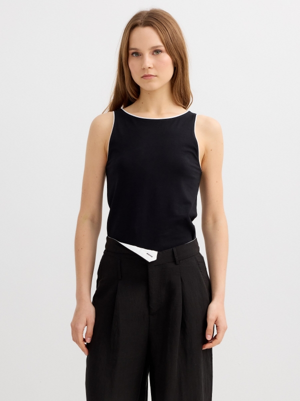Halter top cotton contrast black middle front view