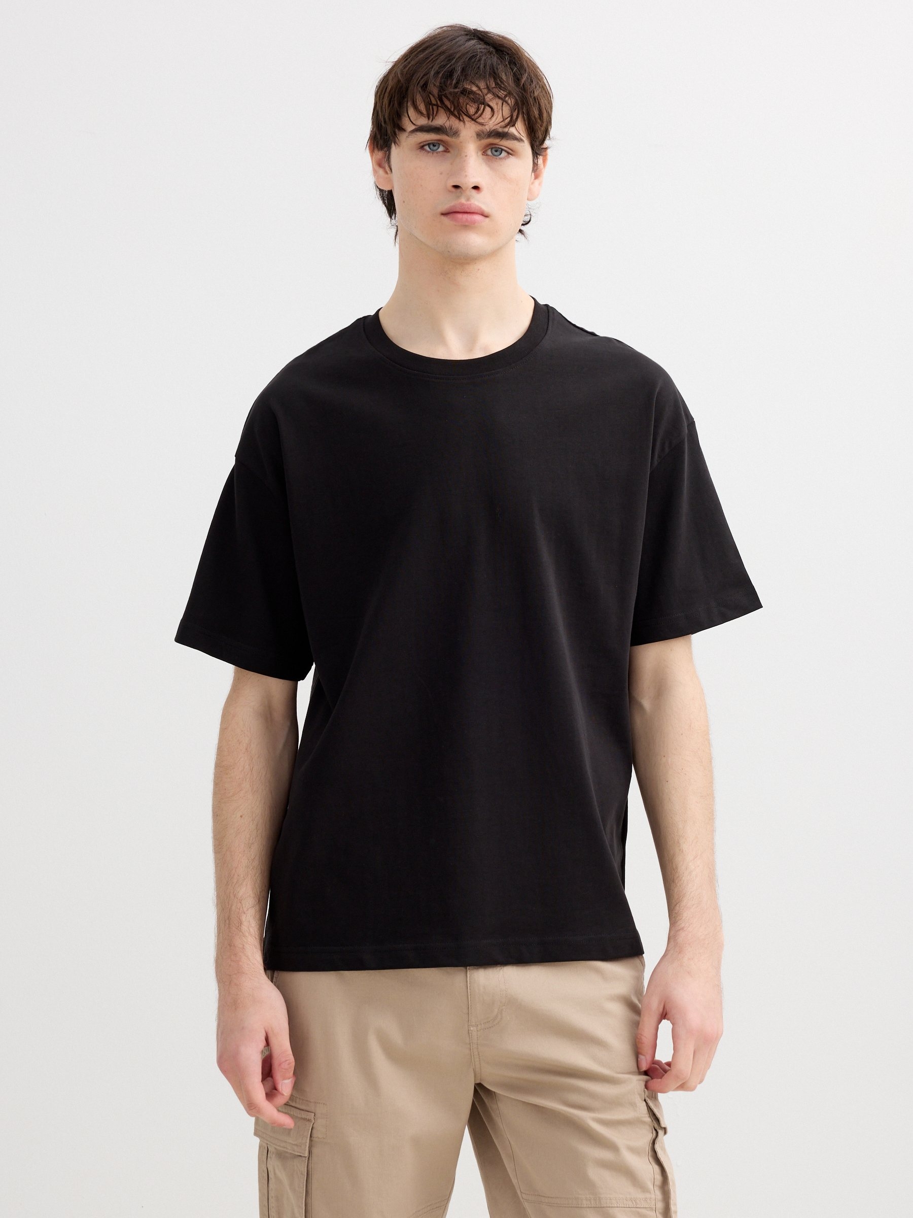 INSIDE Camiseta básica de algodón, Negro, L