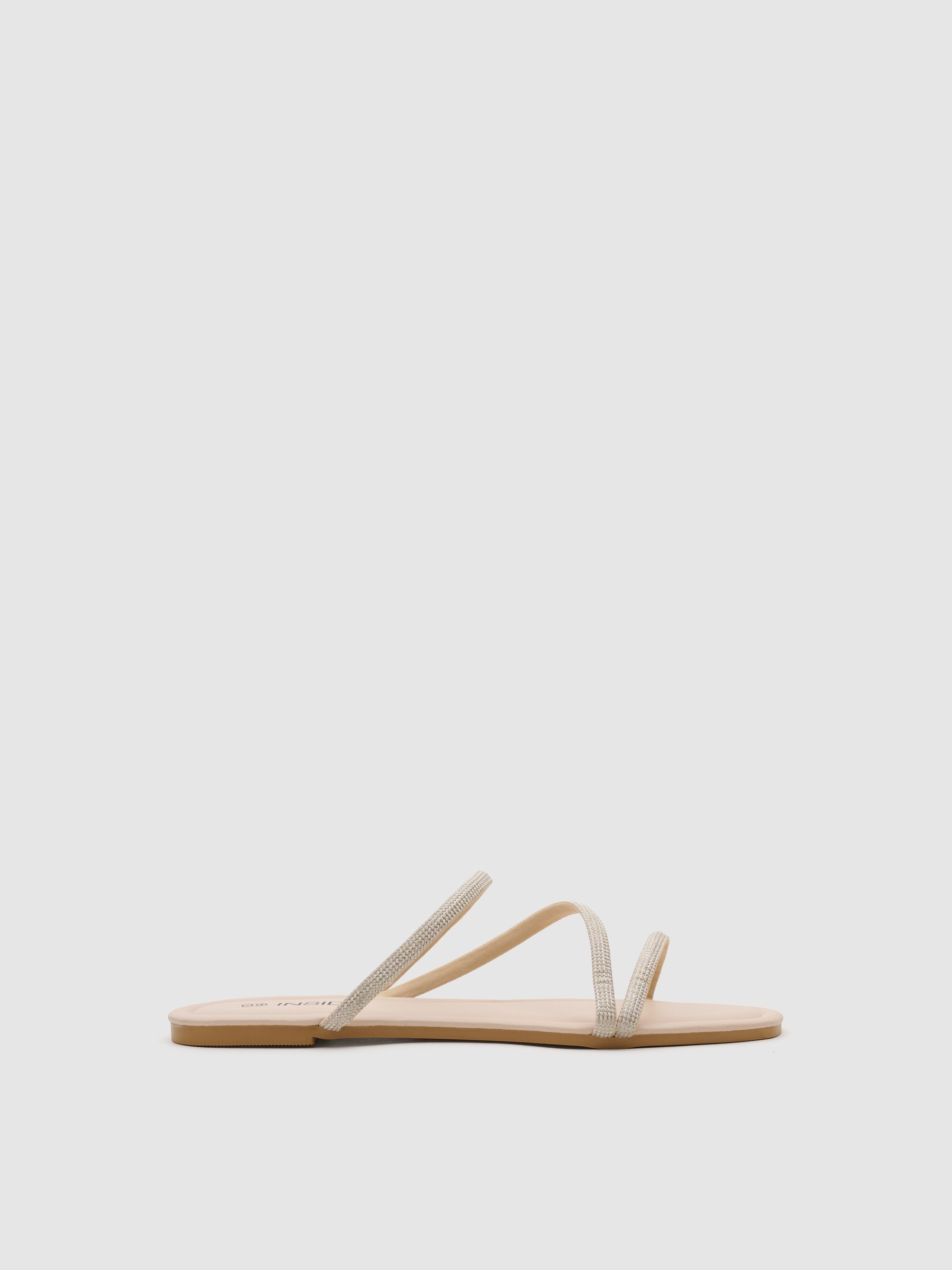 Flat rhinestone strap sandal beige