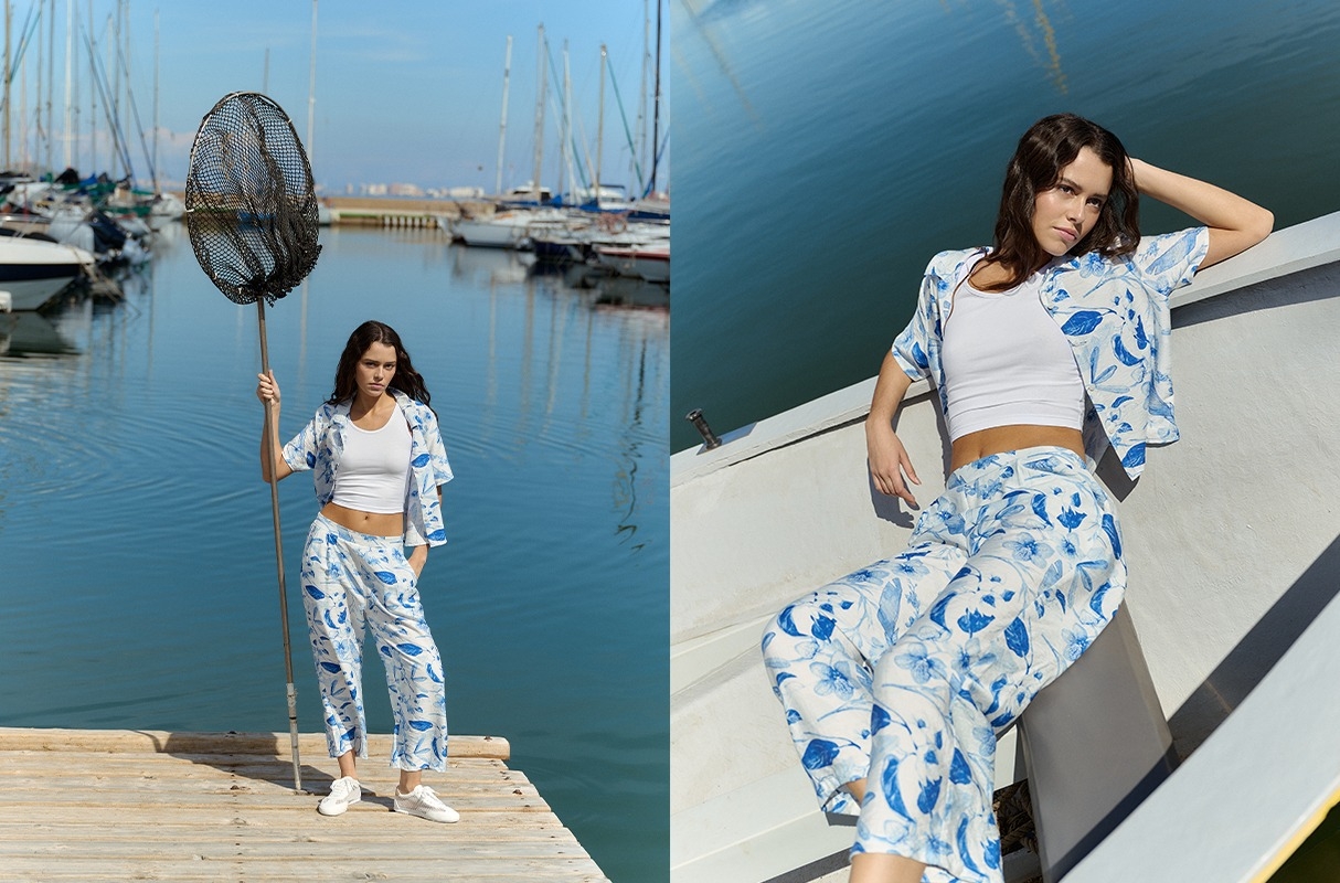 High-waisted floral culotte white front view