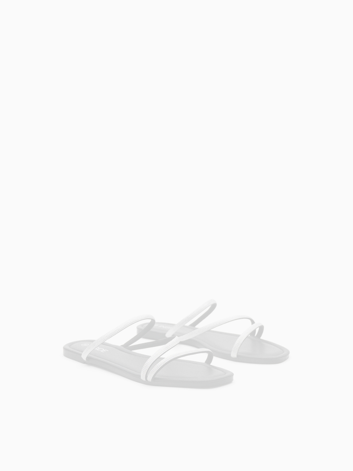 Flat canvas sandal with rhinestones black 45º front view