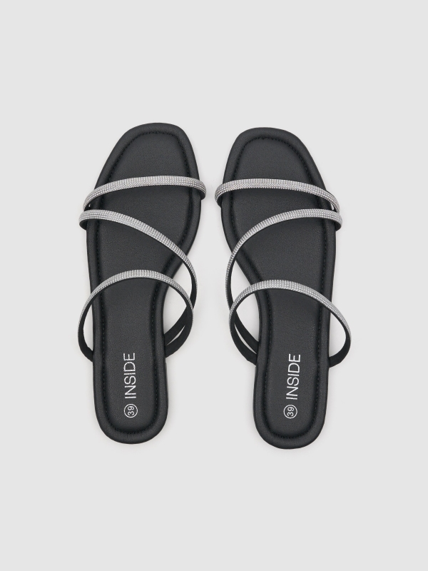 Sandalia plana lona strass negro vista cenital