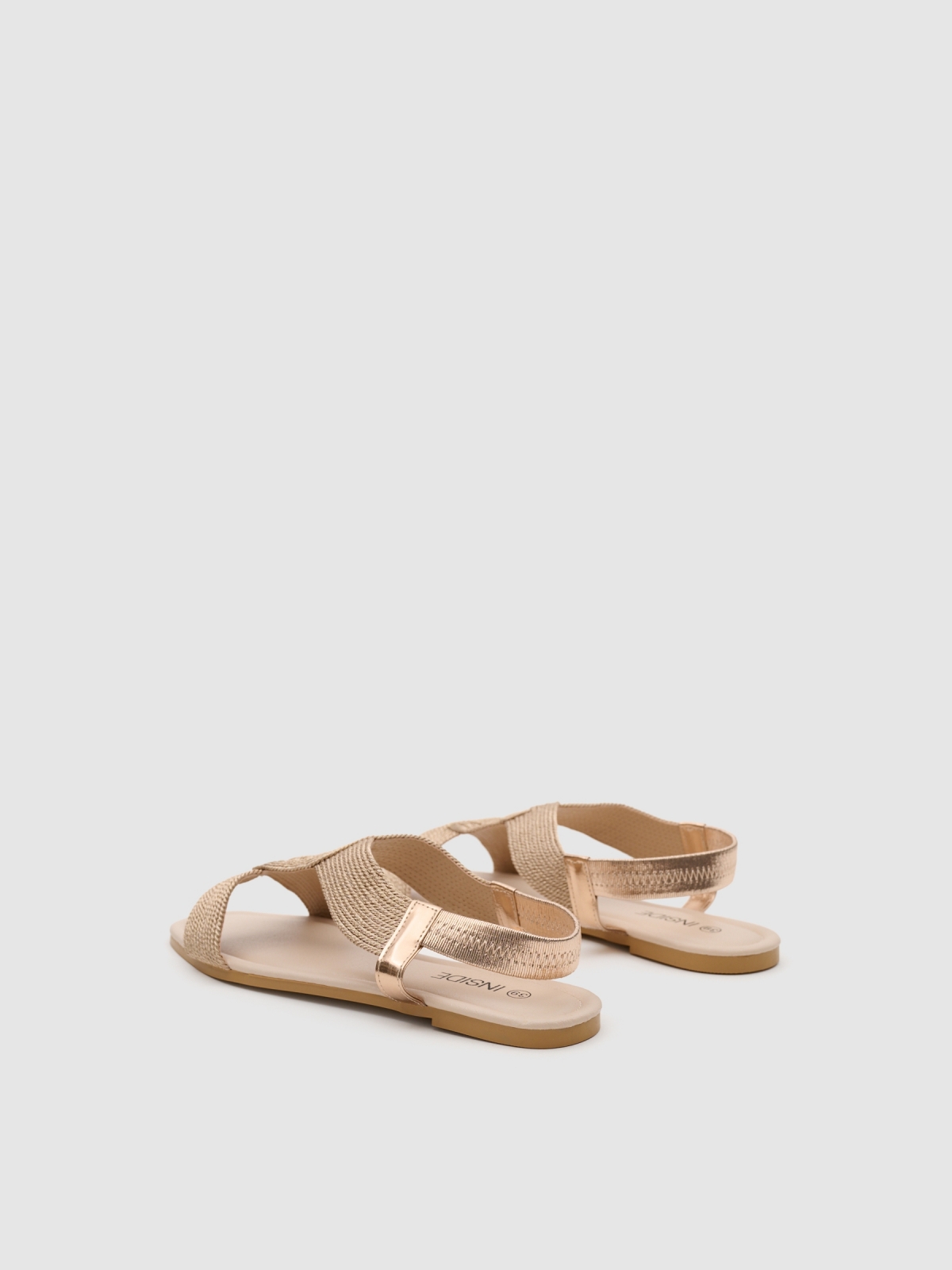 Shiny braided sandal beige 45º back view