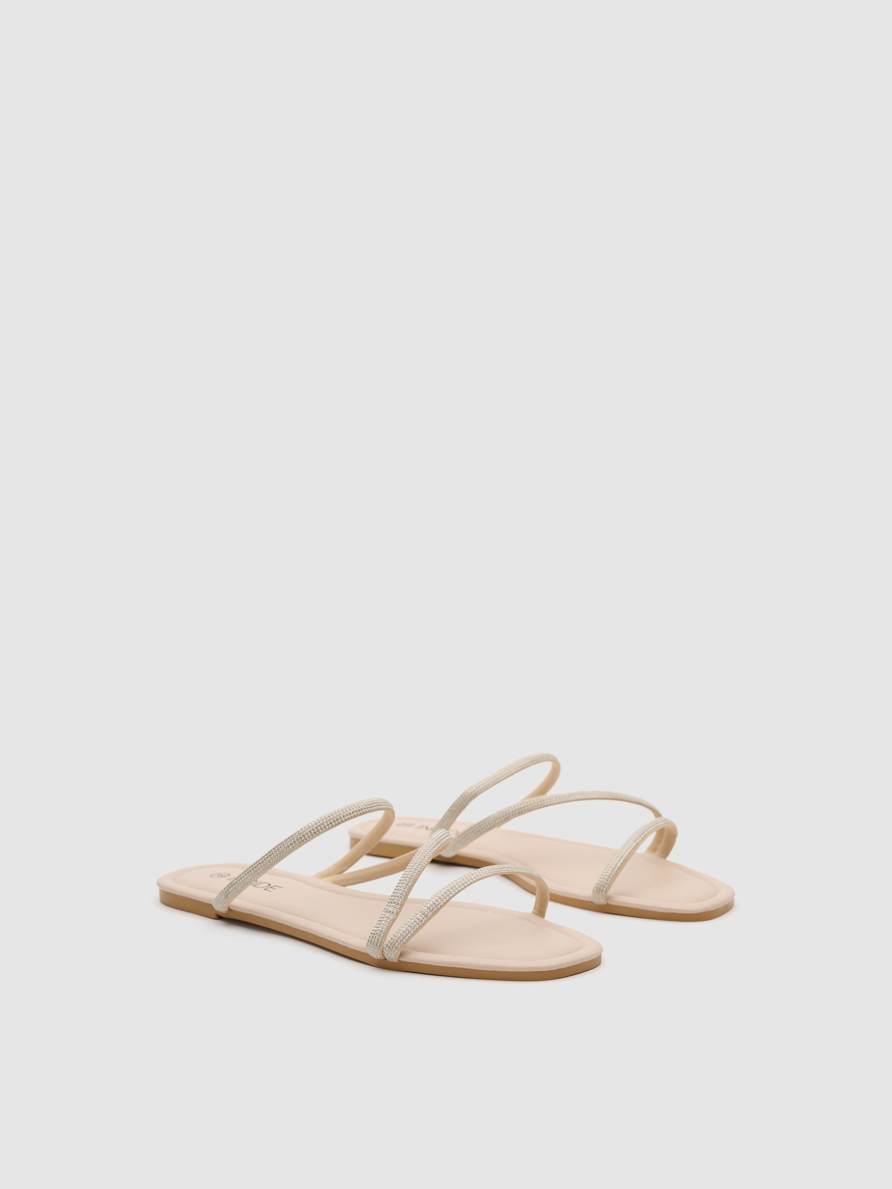 Sandalia tiras strass plana beige