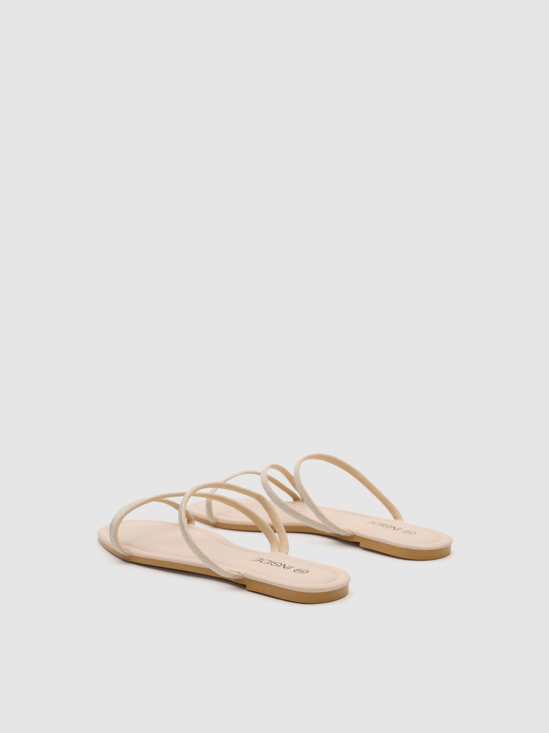 Flat rhinestone strap sandal beige