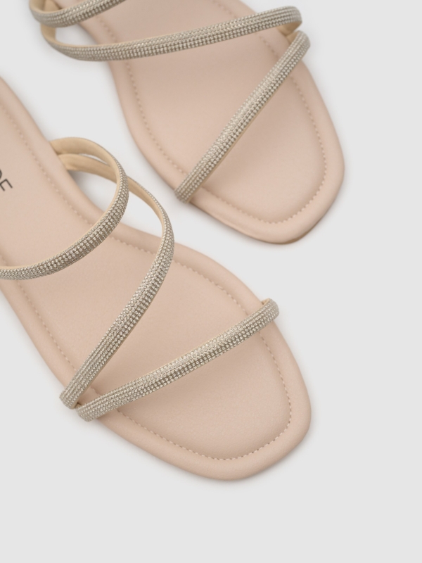 Flat rhinestone strap sandal beige detail view
