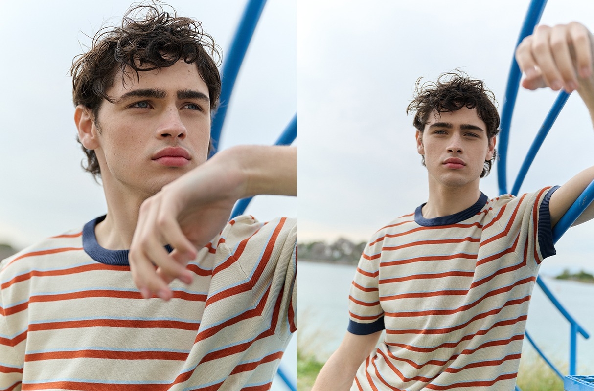 Striped knit shirt raw middle front view