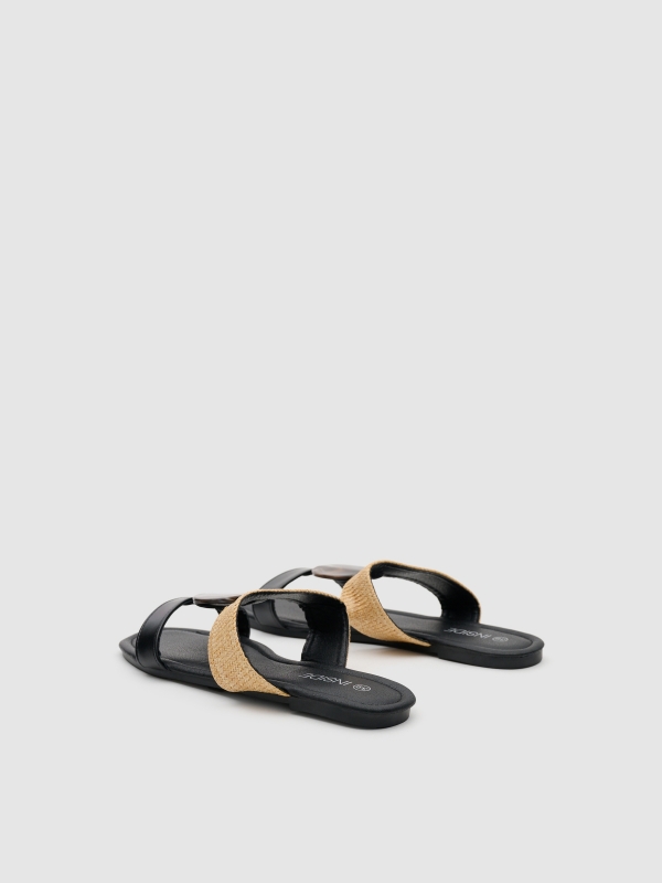 Leather-effect canvas slide sandal black 45º back view