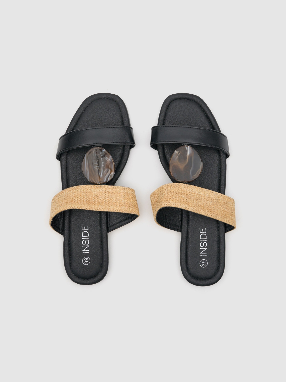 Leather-effect canvas slide sandal black zenithal view