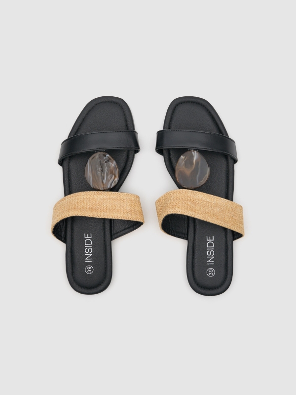 Leather-effect canvas slide sandal black zenithal view