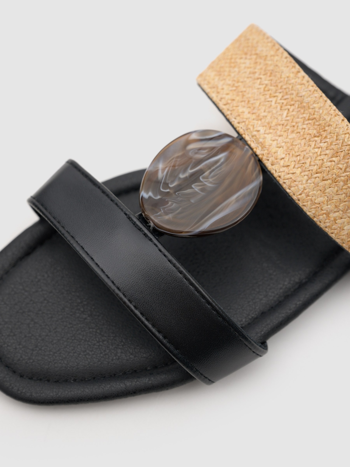 Leather-effect canvas slide sandal black detail view
