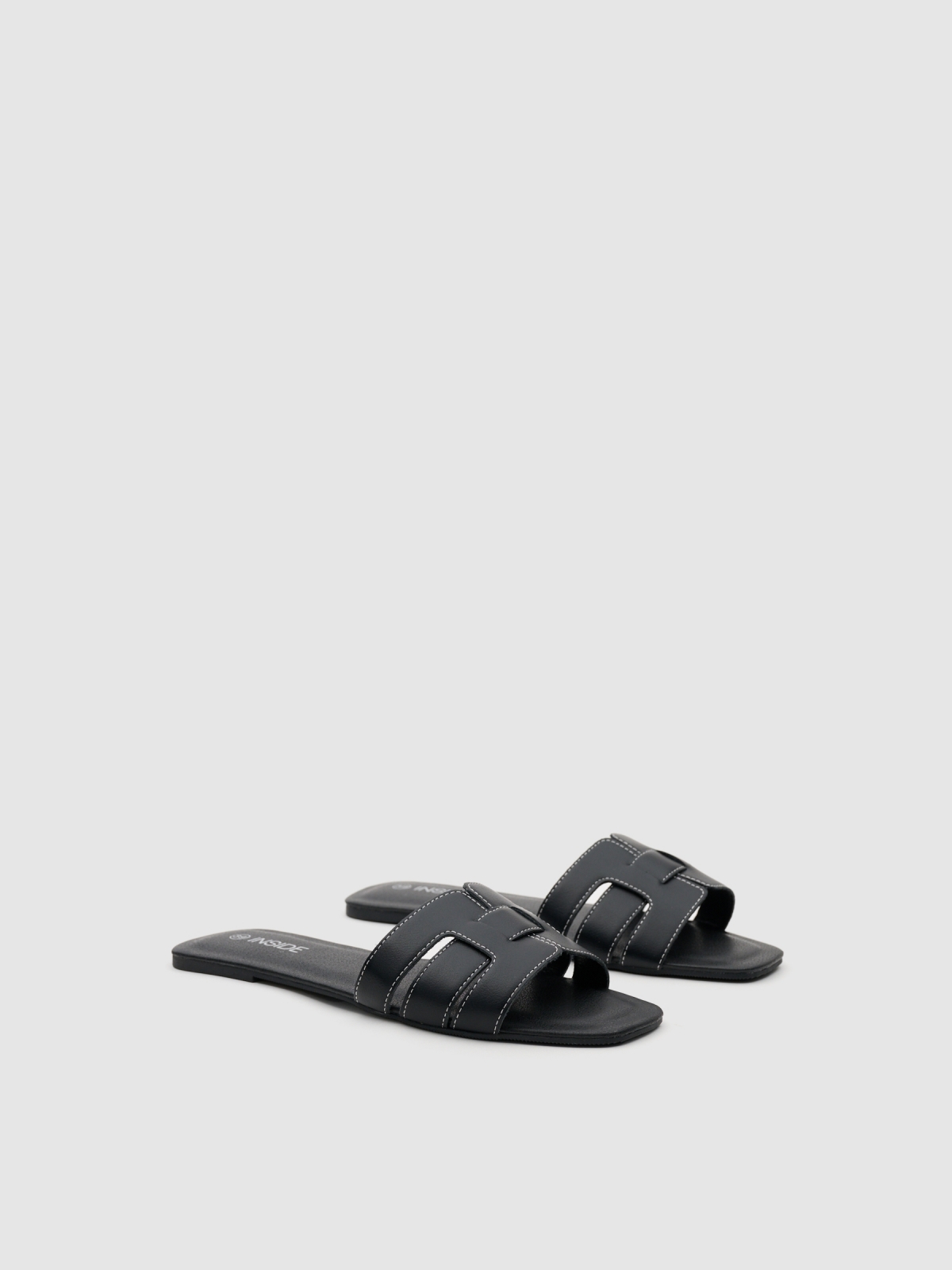 Stitched upper sandal black 45º front view