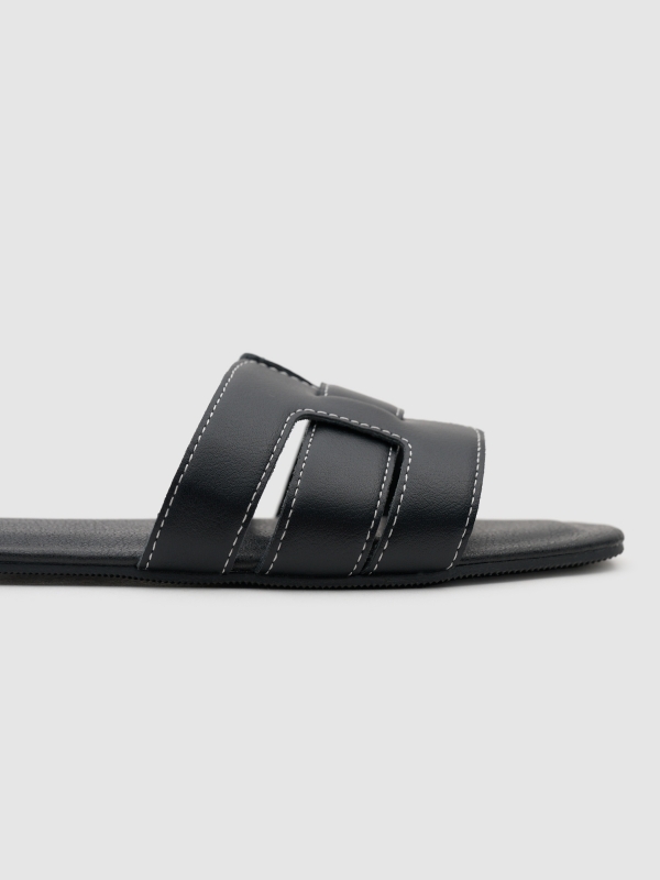 Stitched upper sandal black detail view