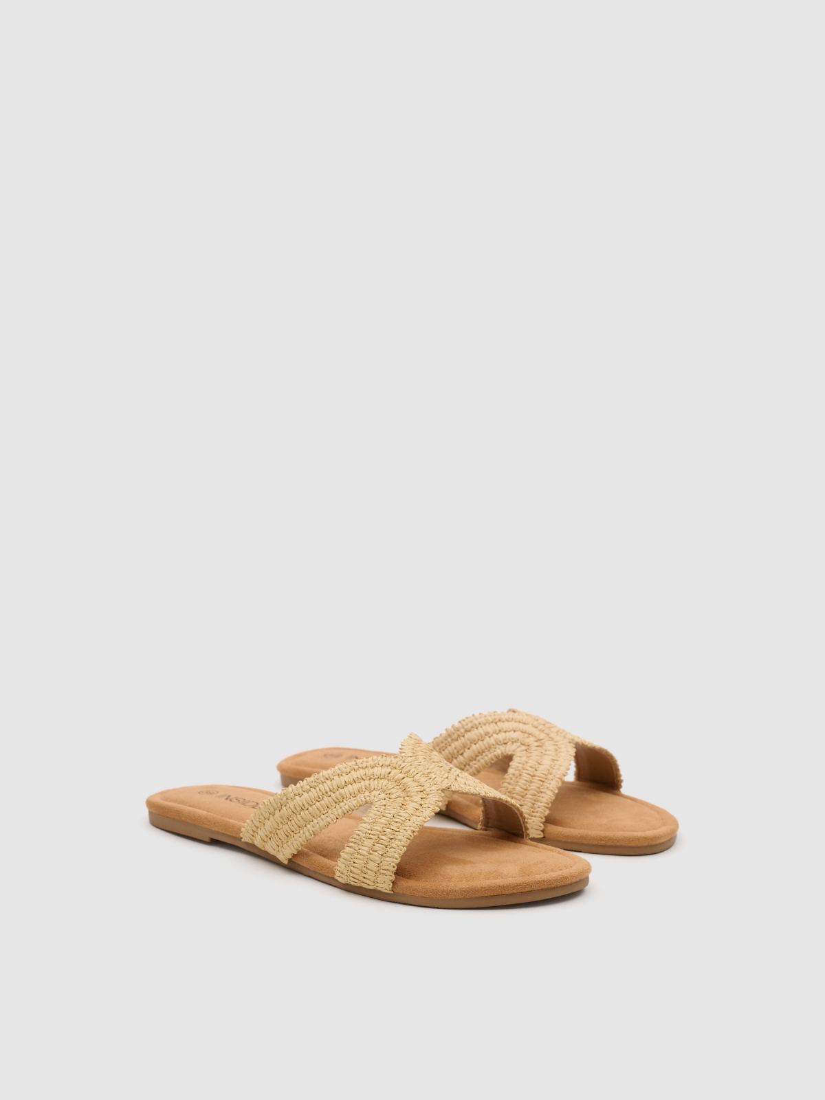 Jute slide sandal light brown 45º front view