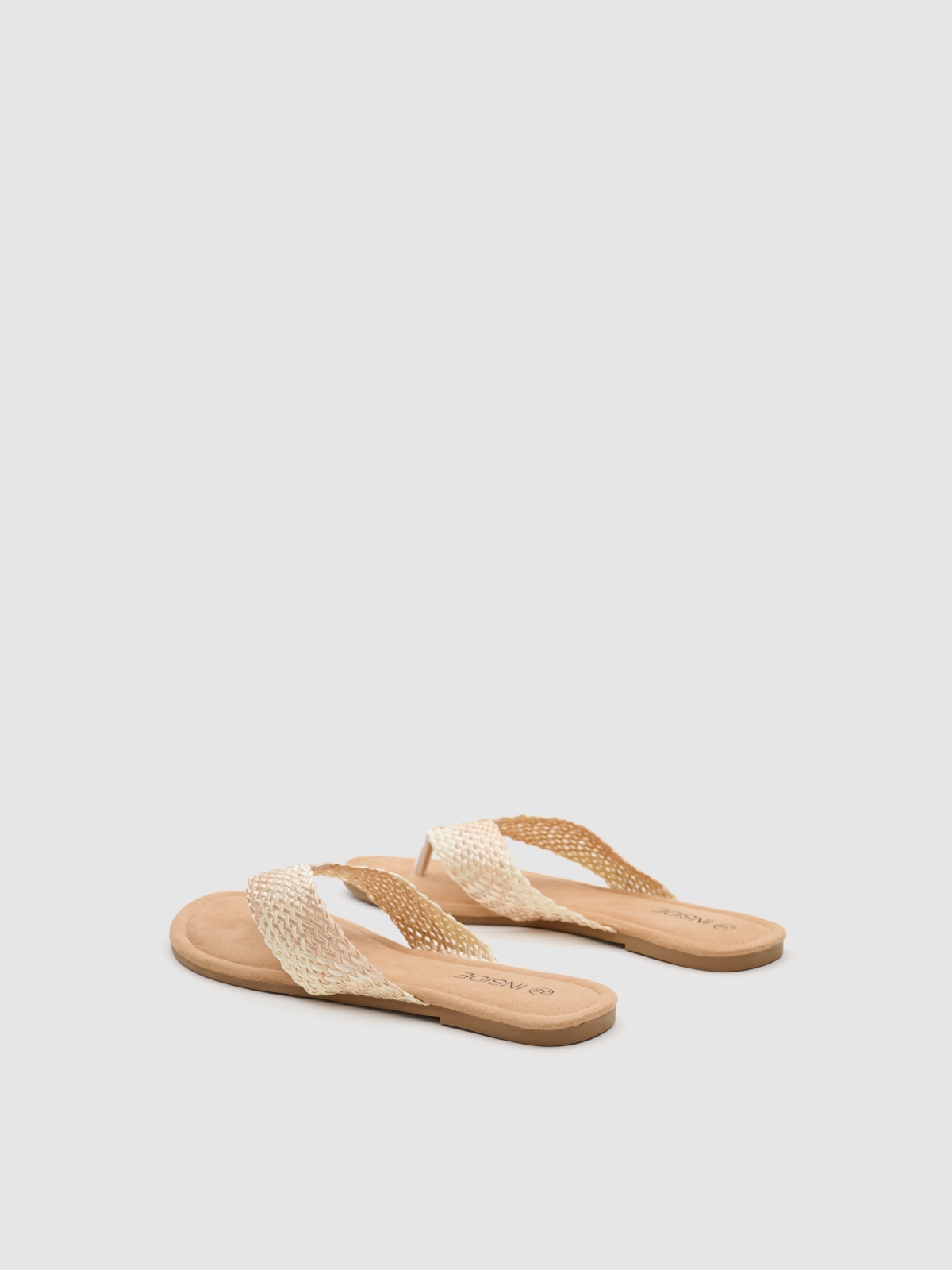 Canvas mesh sandal beige 45º back view