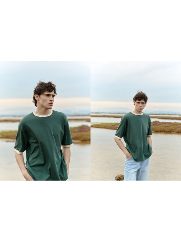  Camiseta Básica Cuello Redondo verde oscuro