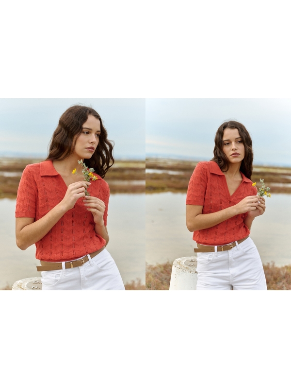  Jersey gola polo tranças coral