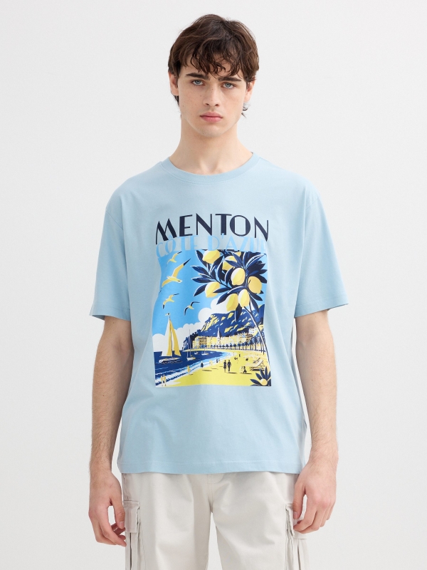 Printed T-shirt Menton blue middle front view