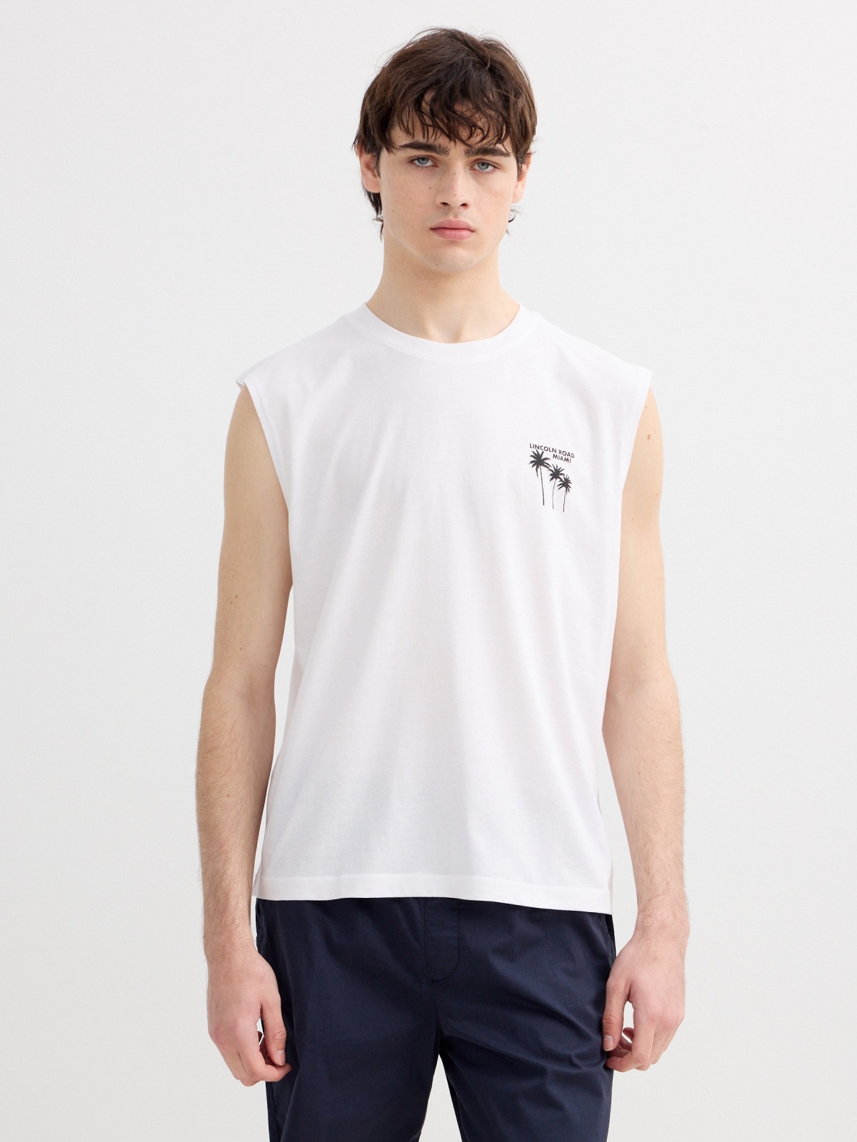 Camiseta sin mangas Miami blanco vista media frontal