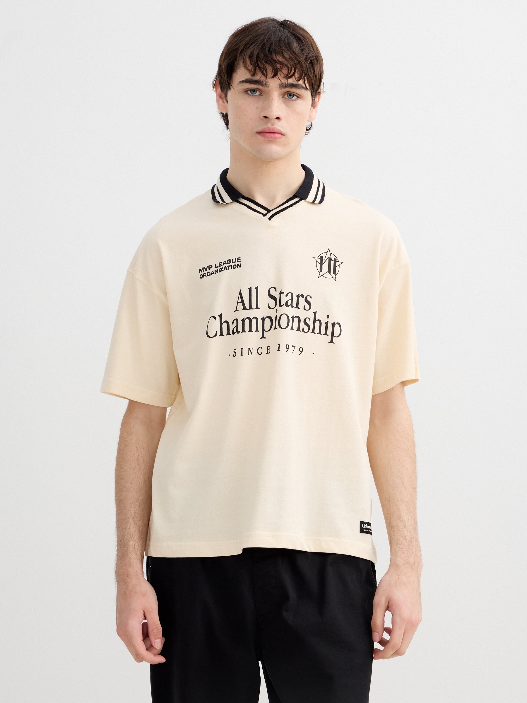 Printed Championship polo off white middle front view