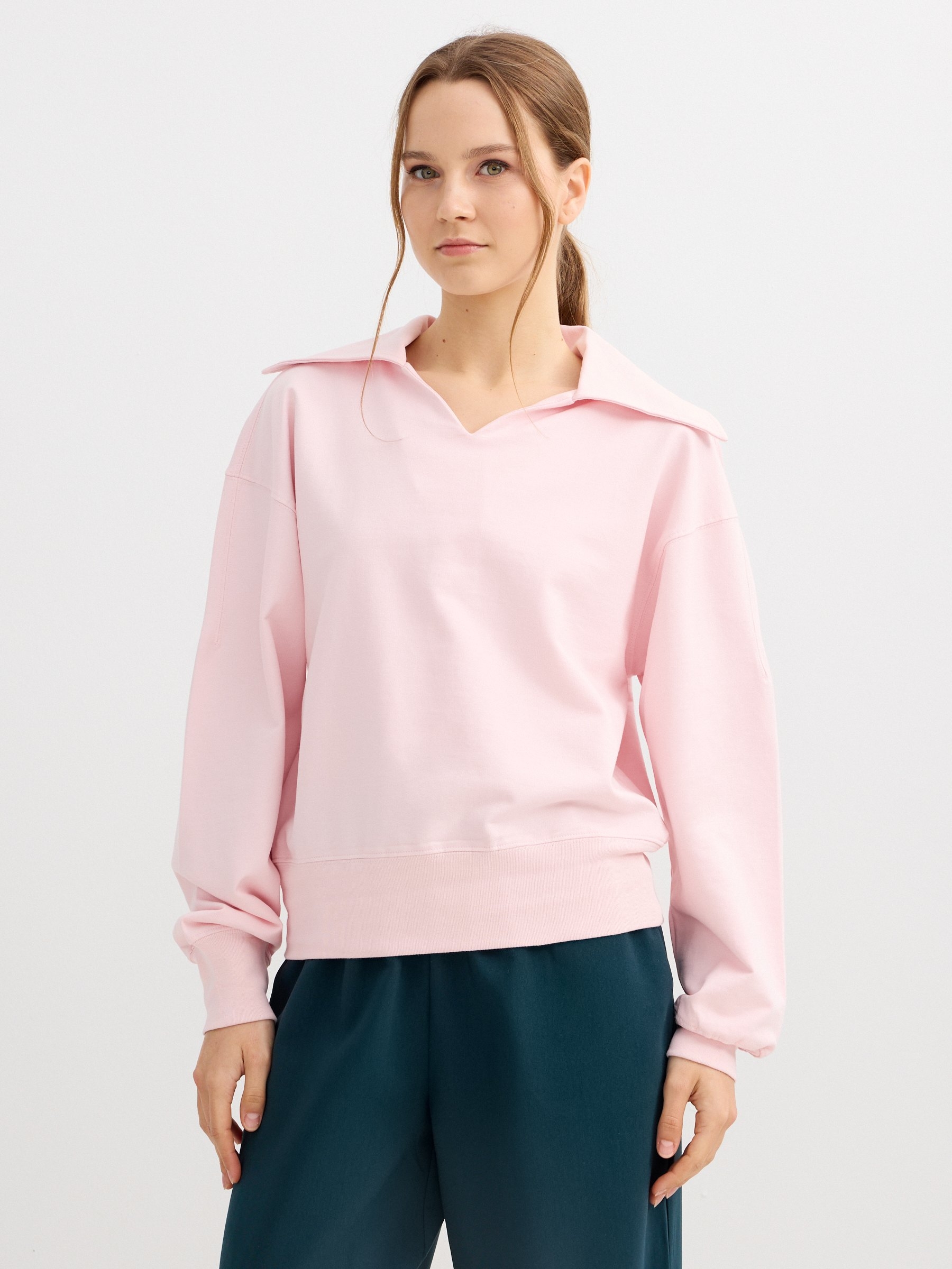Sudadera polo de felpa rosa claro vista meia frontal