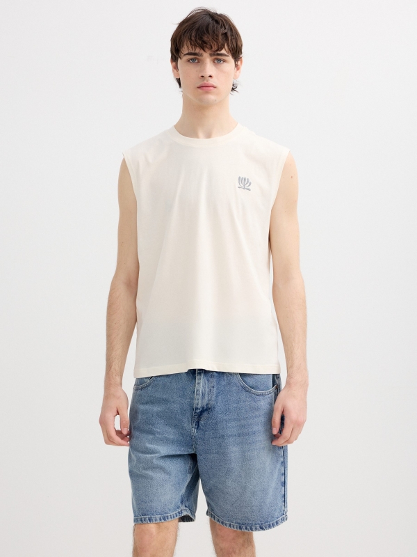 Sleeveless T-shirt with mini embroidery raw middle front view