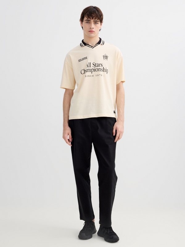 Calça jogger de gabardina preto vista geral frontal