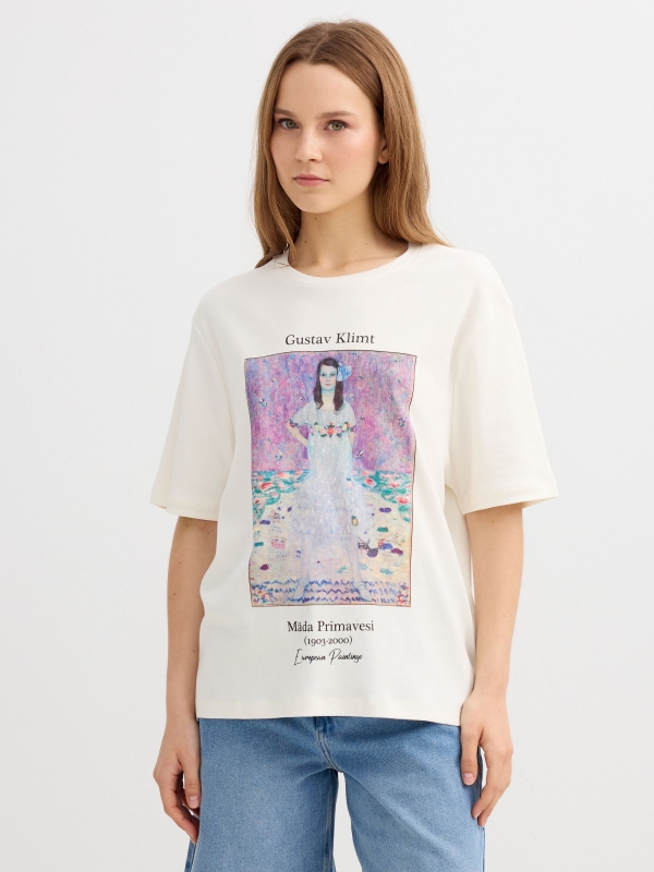 Camiseta oversized Klimt off white vista meia frontal