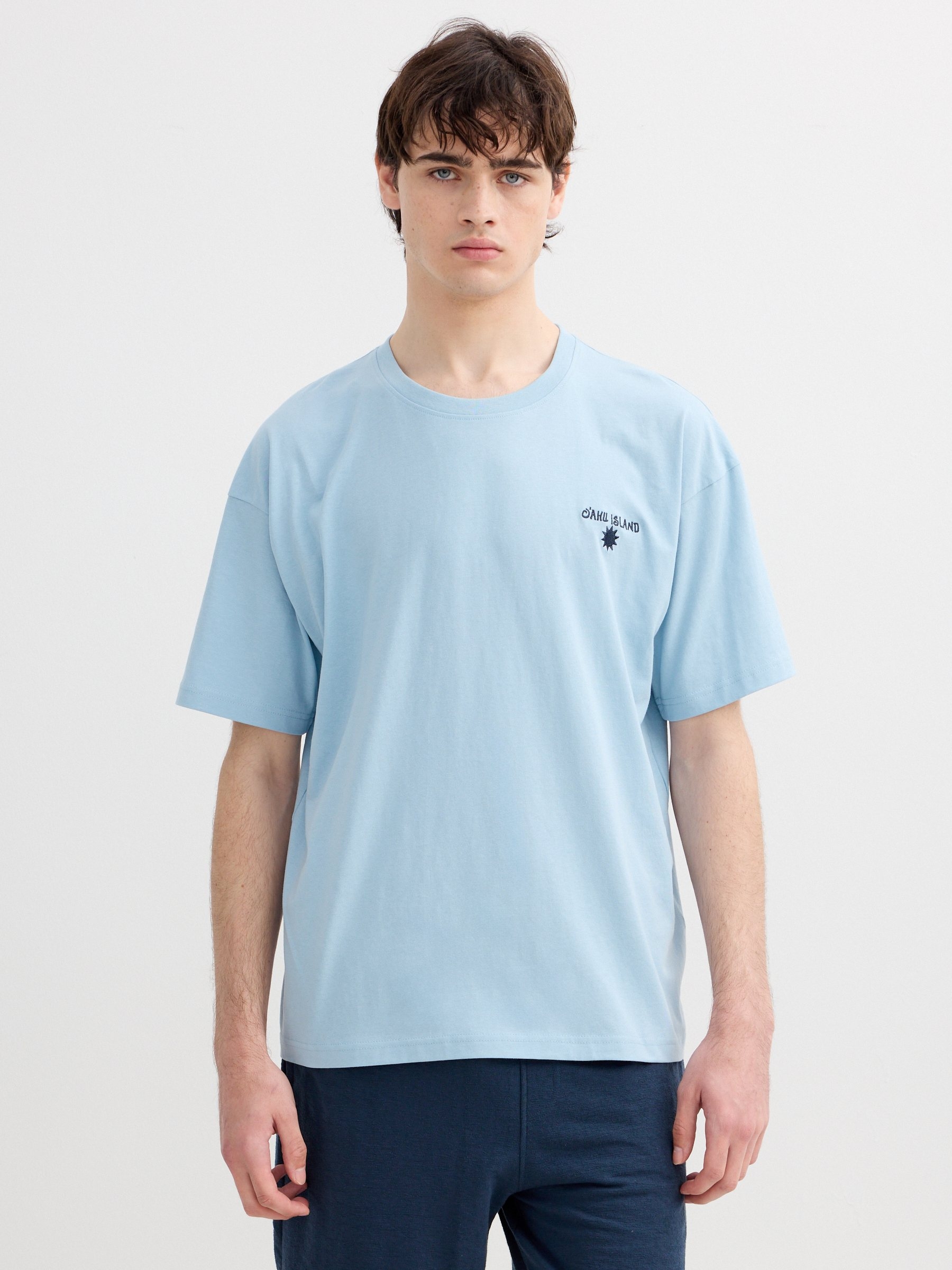 Mini Hawaiian embroidered T-shirt blue middle front view