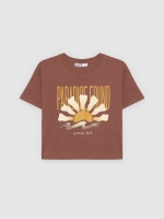 %Pto% Camiseta Paradise algodão chocolate vista frontal