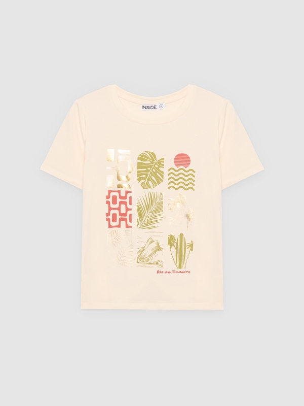  Tropical print T-shirt off white front view