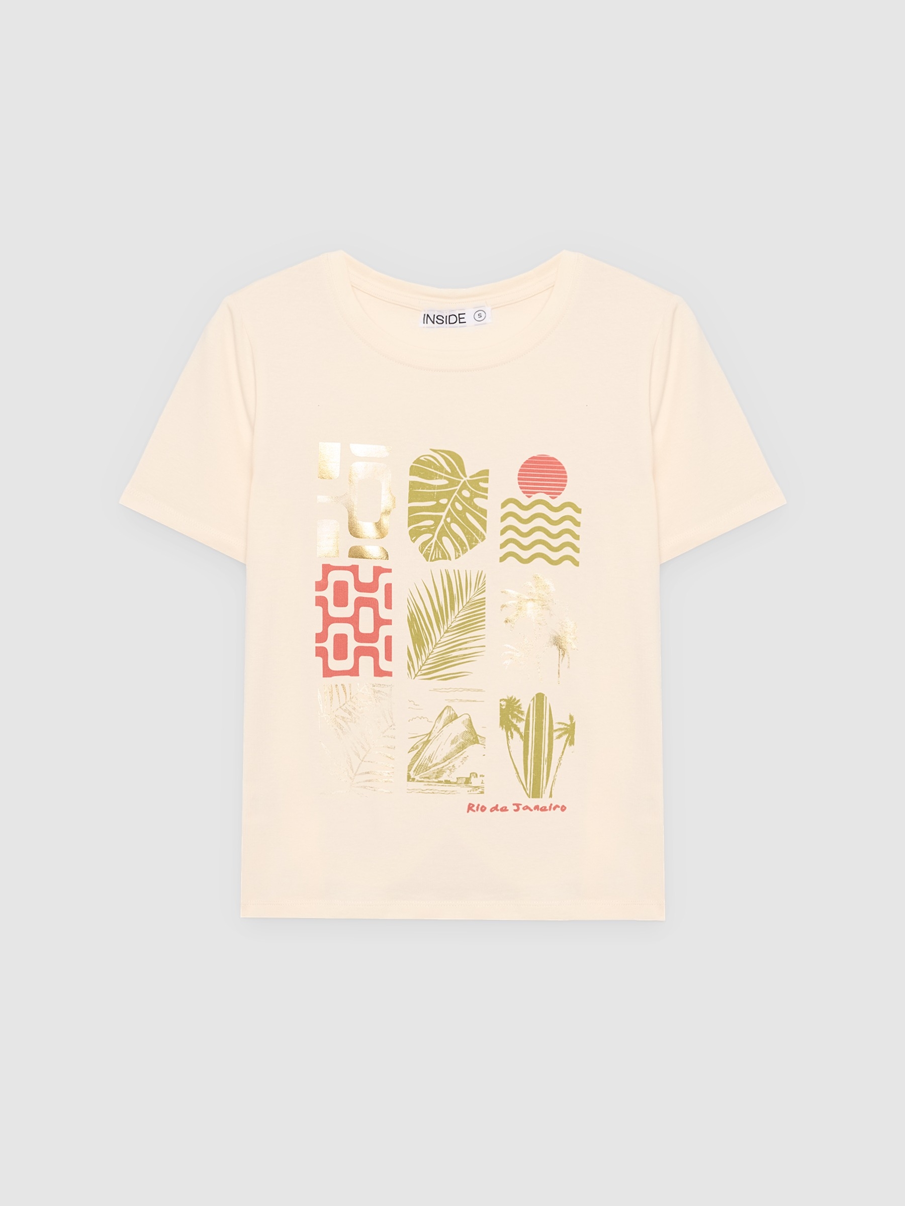 %Pto% Tropical print T-shirt off white front view