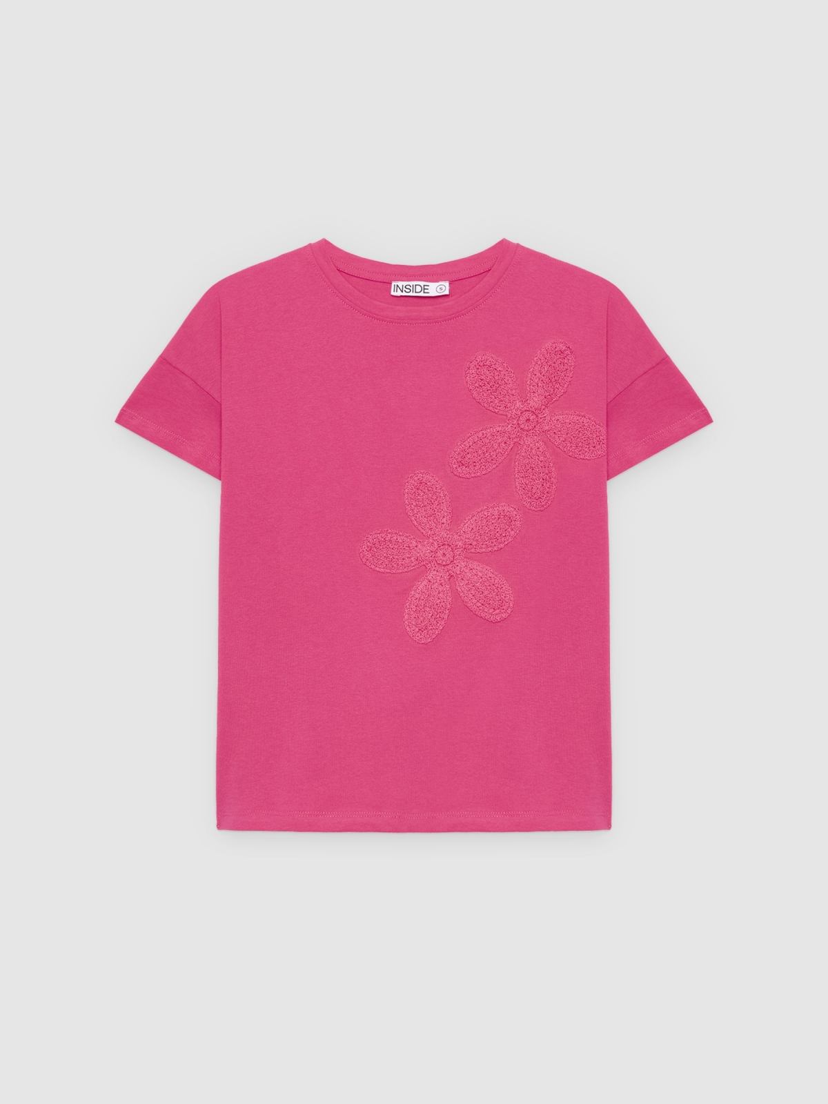 %Pto% Embroidered flower T-shirt magenta pink front view