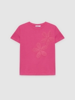 %Pto% Embroidered flower T-shirt magenta pink front view