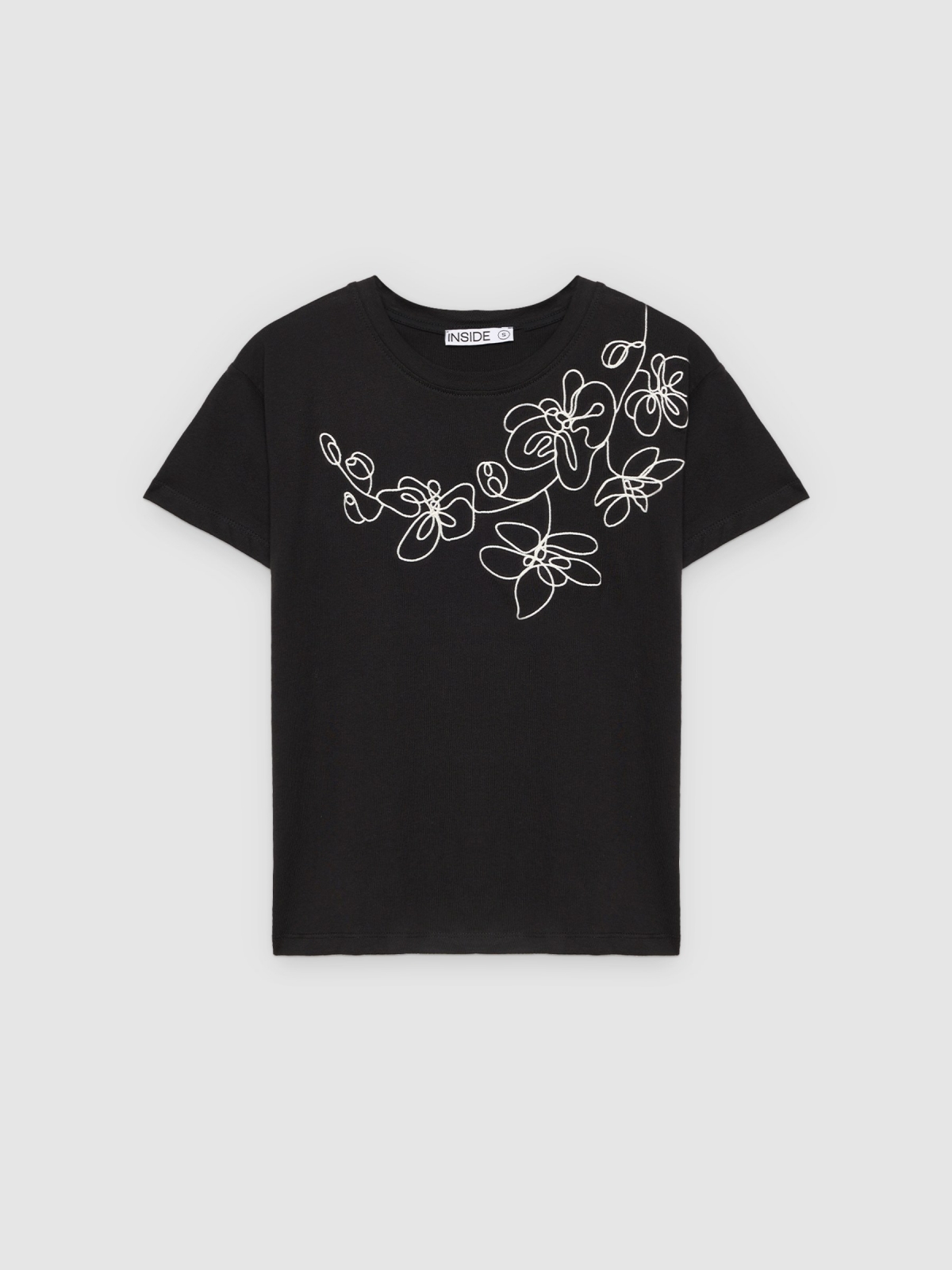 %Pto% Floral embroidered T-shirt black front view