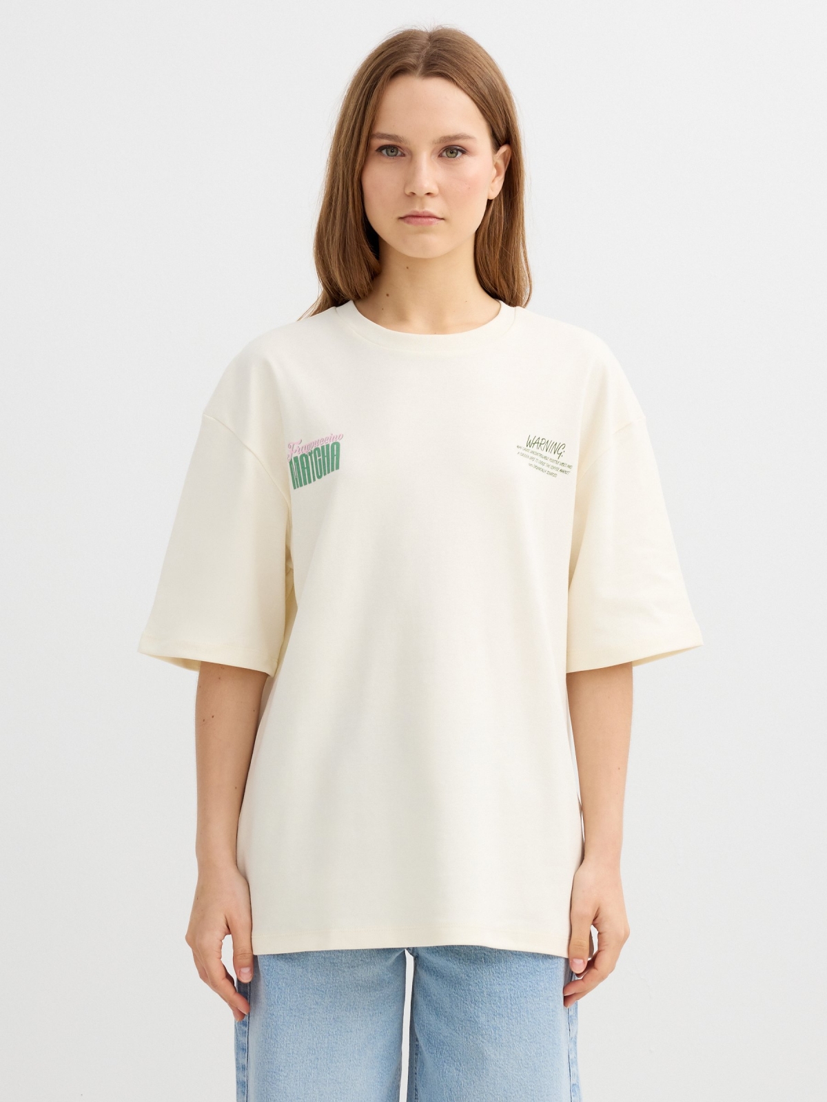 Oversized matcha T-shirt off white middle front view