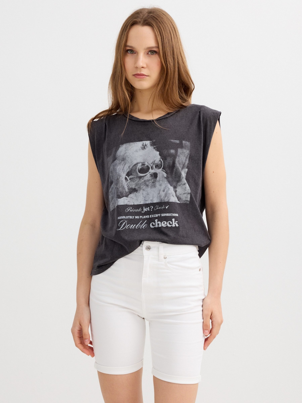 T-shirt double check black middle front view