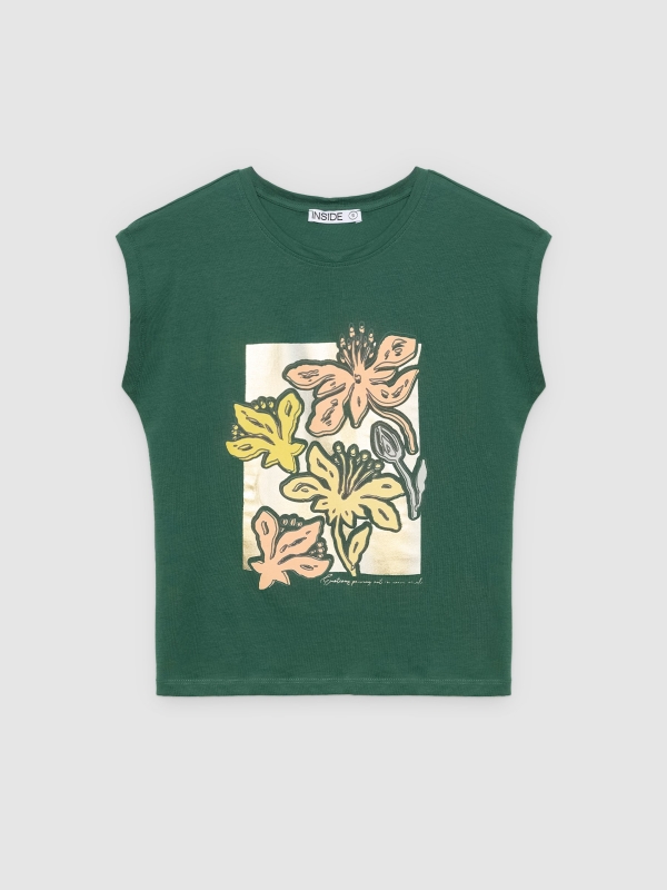  Camiseta flores algodão verde escuro vista frontal