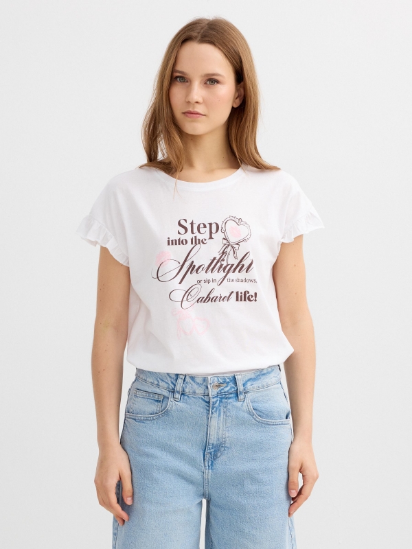 T-shirt with ruffles, printed text